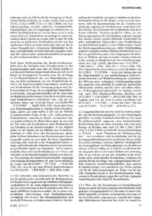 Vorschauseite 2: Zum Anspruch auf effektiven Rechtsschutz eines konkurrierenden Bewerbers bei der Aufnahme in den Krankenhausplan - Konkurrentenschutz im Wege der Drittanfechtung