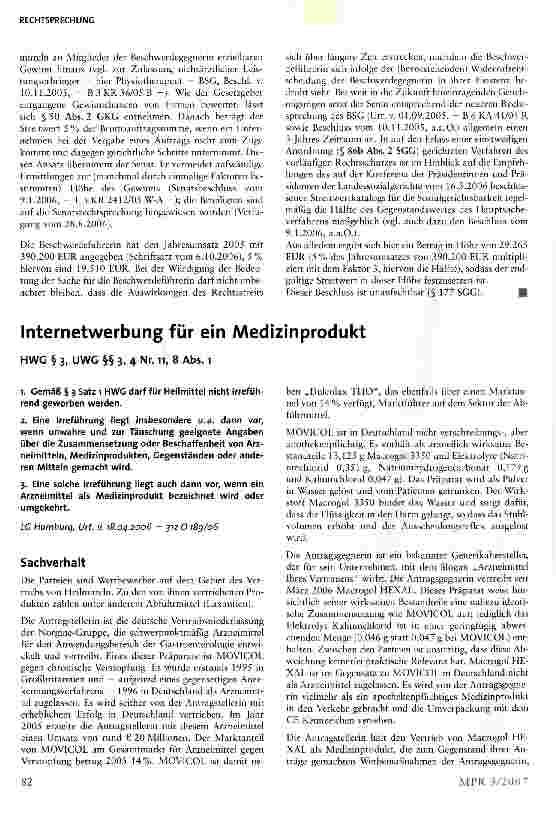 Vorschauseite 1: Internetwerbung für ein Medizinprodukt