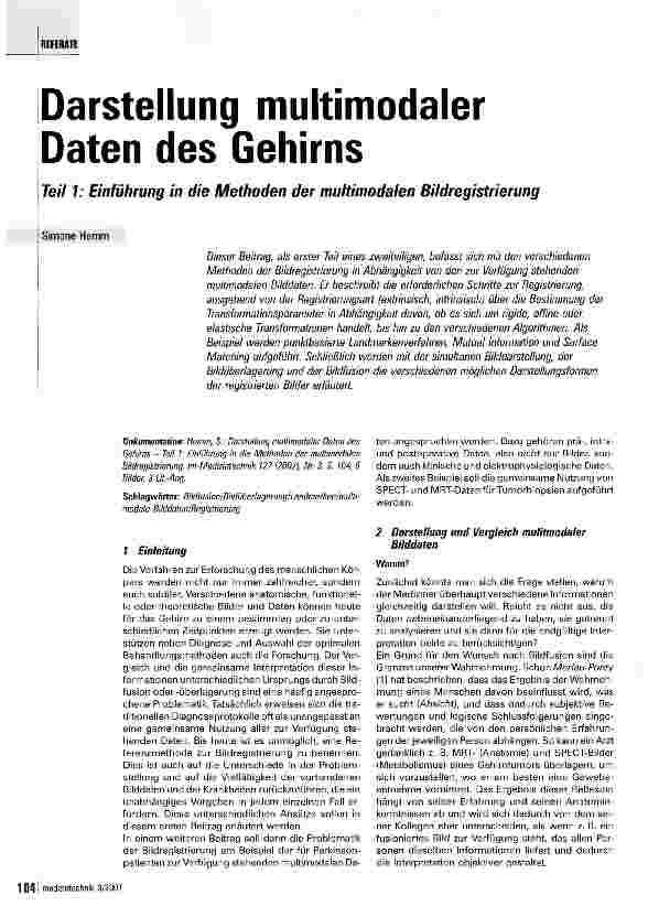 Vorschauseite 1: Darstellung multimodaler Daten des Gehirns