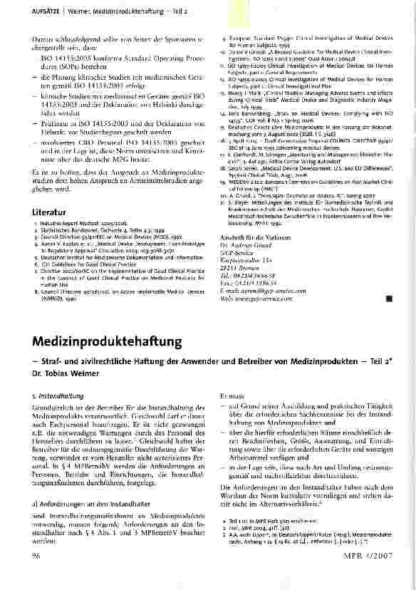 Vorschauseite 1: Medizinproduktehaftung