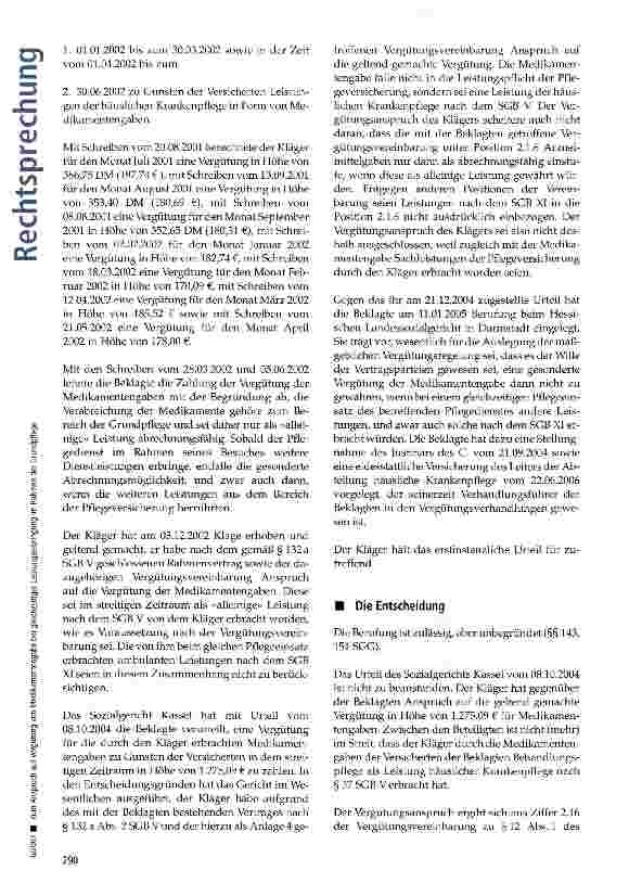 Vorschauseite 2: Zum Anspruch auf Vergütung von Medikamentengabe bei gleichzeitiger Leistungserbringung im Rahmen der Grundpflege