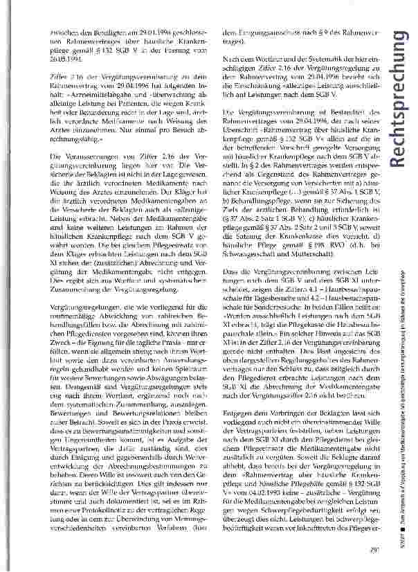 Vorschauseite 3: Zum Anspruch auf Vergütung von Medikamentengabe bei gleichzeitiger Leistungserbringung im Rahmen der Grundpflege