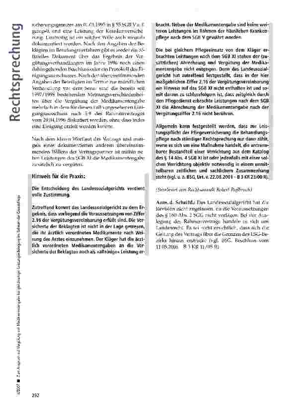Vorschauseite 4: Zum Anspruch auf Vergütung von Medikamentengabe bei gleichzeitiger Leistungserbringung im Rahmen der Grundpflege
