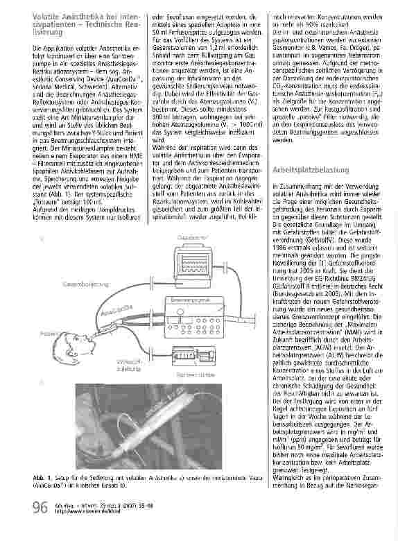 Vorschauseite 2: Sedierung mit volatilen Anästhetika auf der Intensivstation: Technische Umsetzung und aktuelle Möglichkeiten der Restgasfilterung