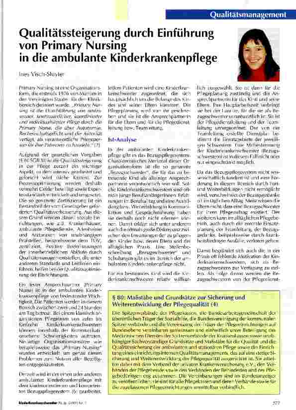 Vorschauseite 1: Qualitätssteigerung durch Einführung von Primary Nursingin die ambulante Kinderkrankenpflege