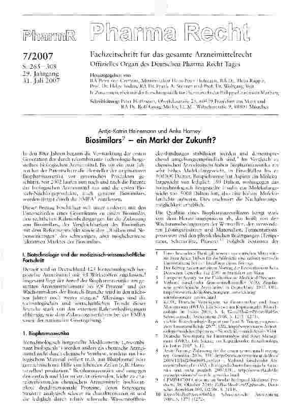 Vorschauseite 1: Biosimilars - ein Markt der Zukunft?