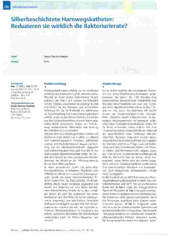 Vorschauseite 1: Silberbeschichtete Harnwegskatheter: Reduzieren sie wirklich die Bakteriurierate?