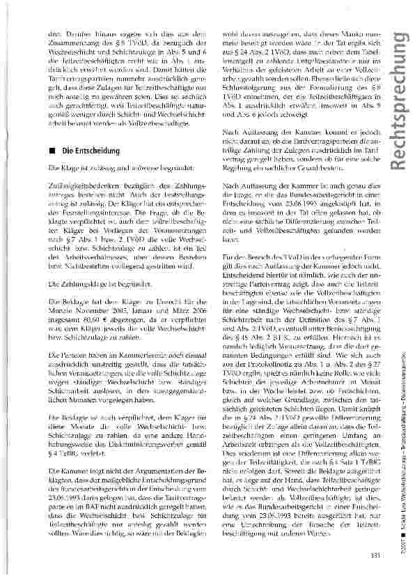 Vorschauseite 3: Schichtbzw. Wechselschichtzulage -Teilzeitbeschäftigung -Diskriminierungsverbot