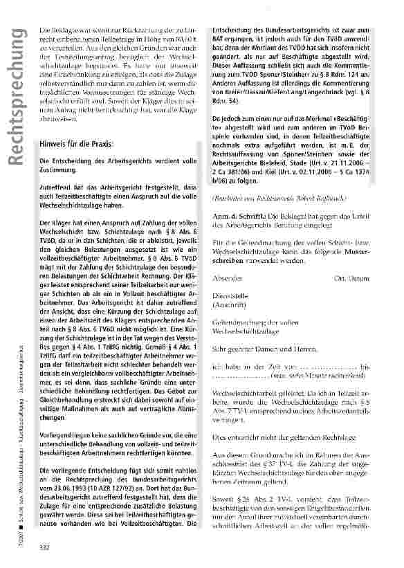 Vorschauseite 4: Schichtbzw. Wechselschichtzulage -Teilzeitbeschäftigung -Diskriminierungsverbot
