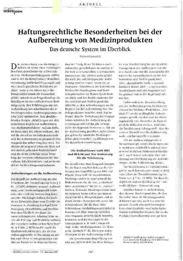 Vorschauseite 1: Haftungsrechtliche Besonderheiten bei der Aufbereitung von Medizinprodukten
