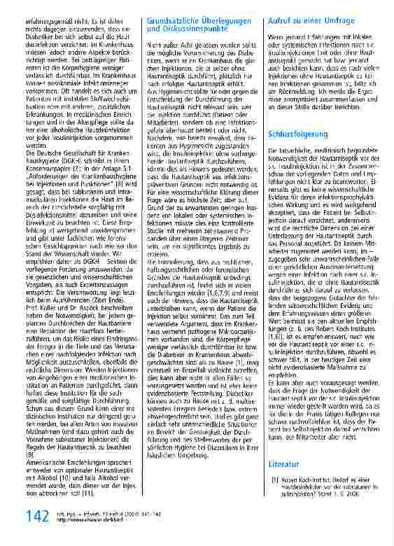 Vorschauseite 2: Ist es notwendig, vor der subcutanen Insulininjektion eine Hautantiseptik durchzuführen?