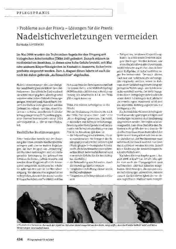 Vorschauseite 1: Nadelstichverletzungen vermeiden