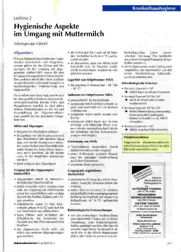 Vorschauseite 1: Hygienische Aspekte im Umgang mit Muttermilch