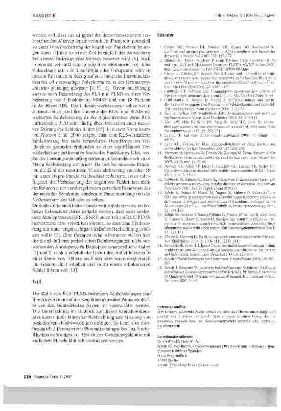 Vorschauseite 4: Einfluss der Medikation auf periodische Beinbewegungen im Schlaf und auf die Kognition bei einem 86-jährigen Patienten mit Demenz