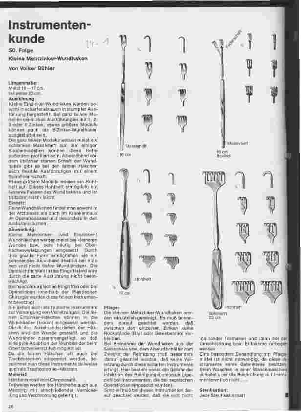 Vorschauseite 1: Instrumentenkunde 50 Folge: Kleine Mehrzinker-Wundhaken