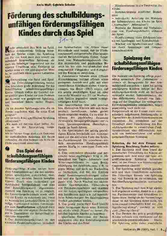 Vorschauseite 1: Förderung des schulbildungsunfähigen förderungsfähigen Kindes durch das Spiel