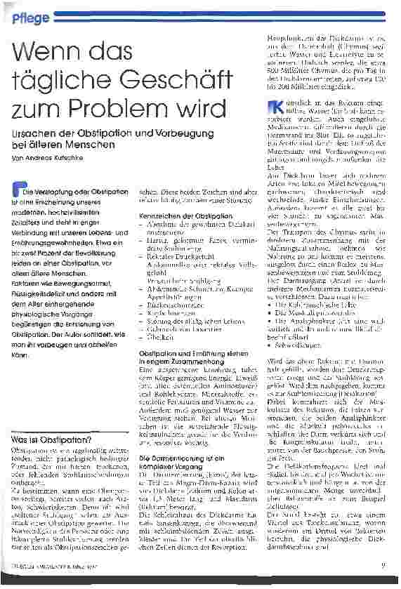 Vorschauseite 1: Wenn das tägliche Geschäft zum Problem wird Ursachen der Obstipation und Vorbeugung bei älteren Menschen