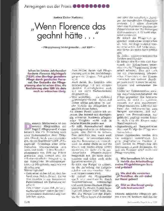 Vorschauseite 1: Wenn Florence das geahnt hätte ... Pflegeplanung leicht gemacht ... mit EDV