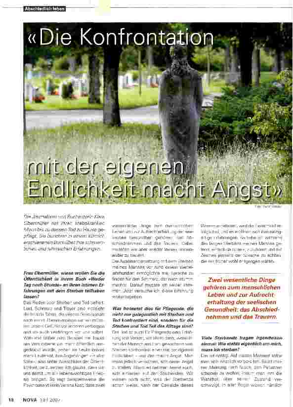Vorschauseite 1: Die Konfrontation mit der eigenen Endlichkeit macht Angst