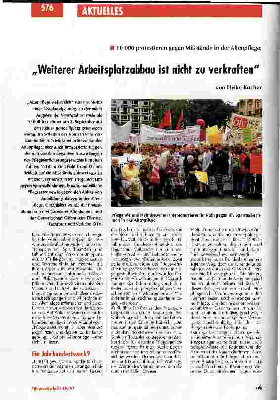 Vorschauseite 1: Weiterer Arbeitsplatzabbau ist nicht zu verkraften 10 000 protestieren gegen Mißstände in der Altenpflege