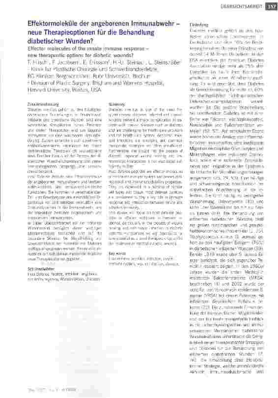 Vorschauseite 1: Effektormoleküle der angeborenen Immunabwehr -neue Therapieoptionen für die Behandlung diabetischer Wunden?