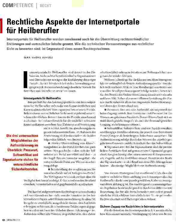Vorschauseite 1: Rechtliche Aspekte der Internetportale für Heilberufler