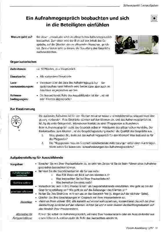 Vorschauseite 1: Ein Aufnahmegespräch beobachten und sich in die Beteiligten einfühlen