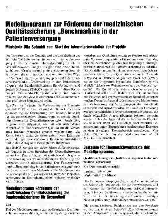Vorschauseite 1: Modellprogramm zur Förderung der medizinischen Qualitätssicherung Benchmarking in der Patientenversorgung