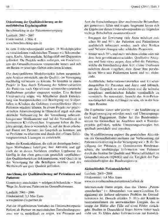Vorschauseite 3: Modellprogramm zur Förderung der medizinischen Qualitätssicherung Benchmarking in der Patientenversorgung