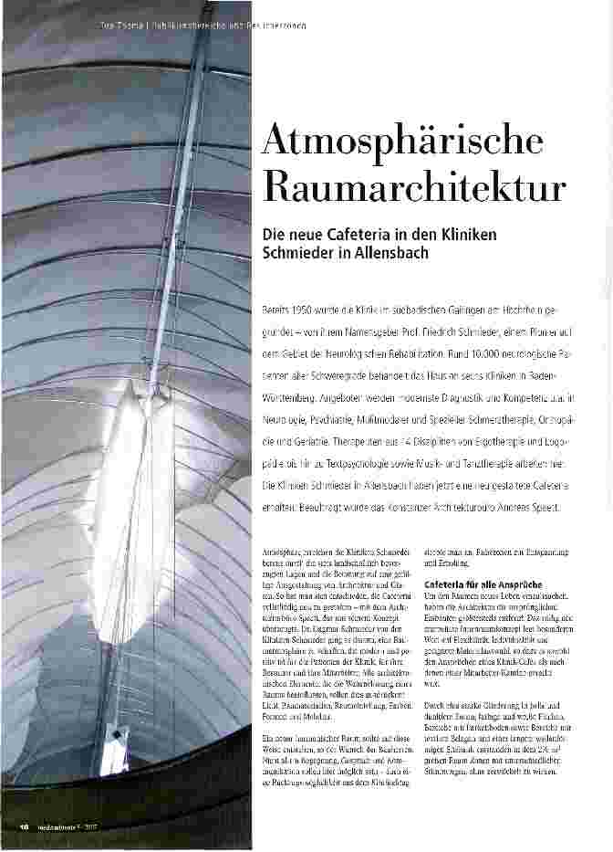 Vorschauseite 1: Atmosphärische RaumarchitekturDie neue Cafeteria in den Kliniken Schmieder in Aliensbach
