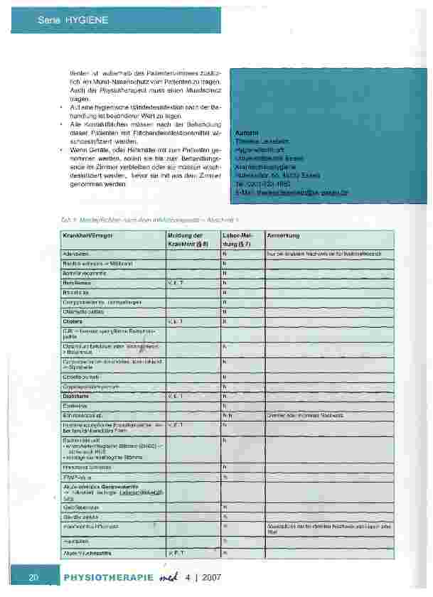 Vorschauseite 3: Hygienemaßnahmen in der Physiotherapie Teil IV: Der infektiöse Patient