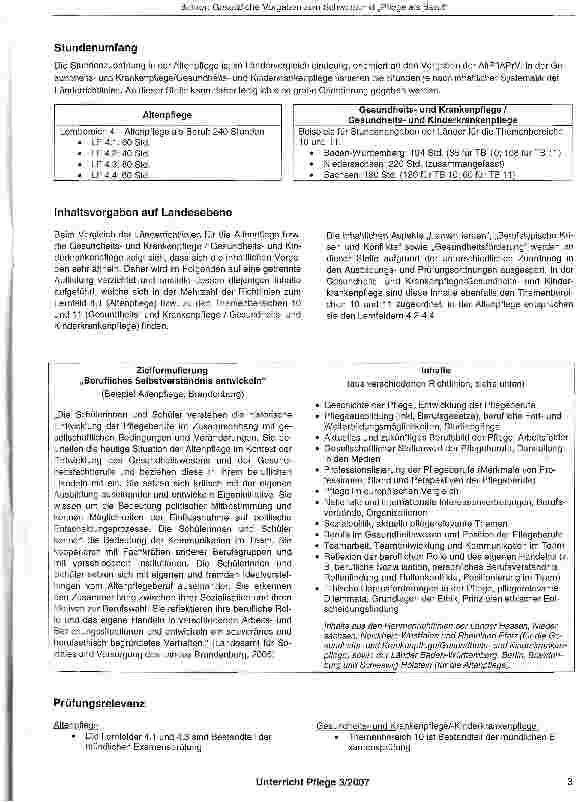 Vorschauseite 2: Gesetzliche Vorgabenzum Schwerpunkt „Pflege als Beruf