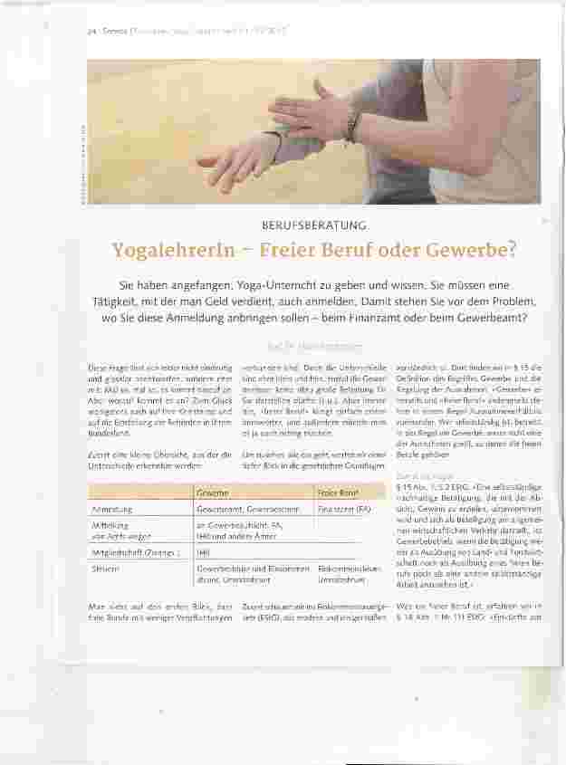 Vorschauseite 1: Yogalehrerln - Freier Beruf oder Gewerbe?