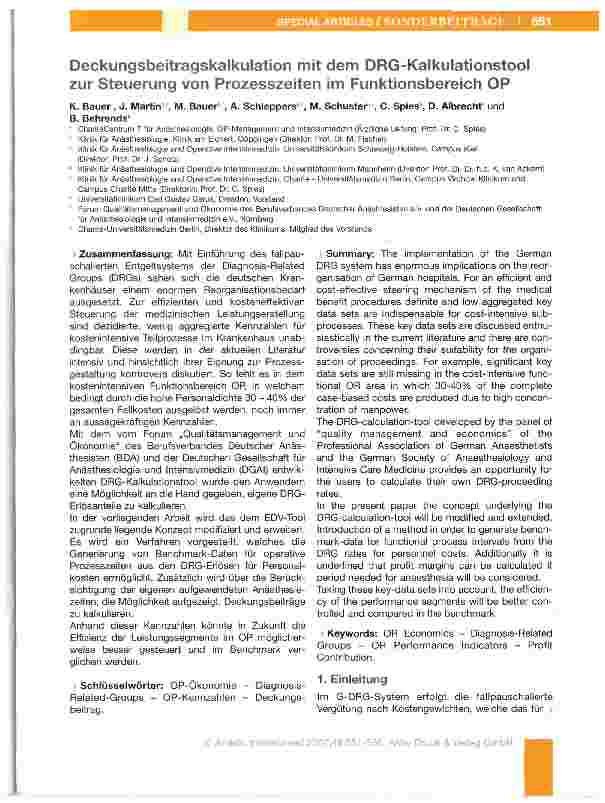 Vorschauseite 1: Deckungsbeitragskalkulation mit dem DRG-Kalkulationstool zur Steuerung von Prozesszeiten im Funktionsbereich OP