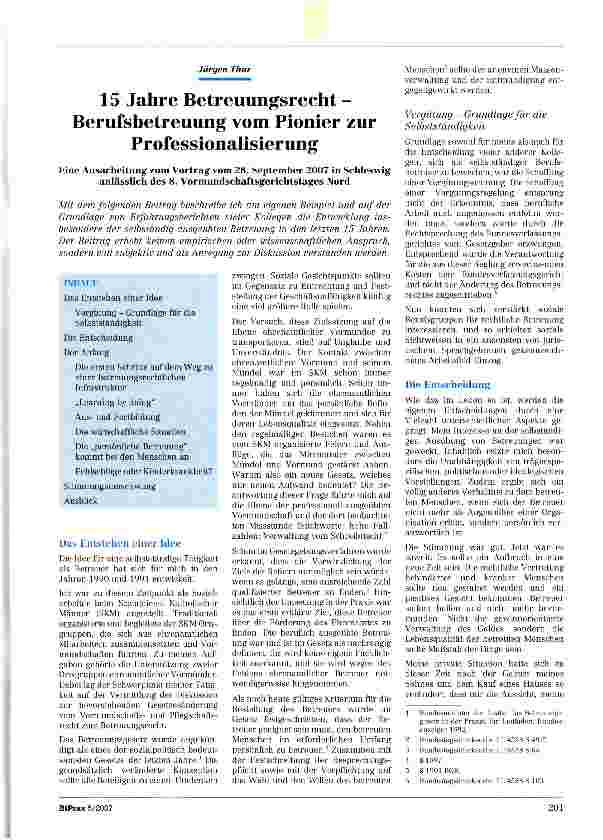Vorschauseite 1: 15 Jahre Betreuungsrecht -Berufsbetreuung vom Pionier zur Professionalisierung