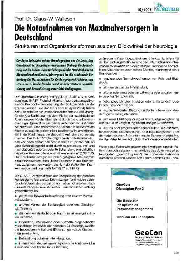 Vorschauseite 1: Die Notaufnahmen von Maximalversorgern in Deutschland