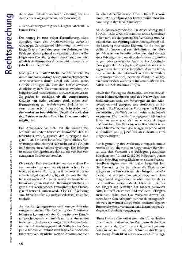 Vorschauseite 6: Kündigung eines Heimleiters - Auflösung des Arbeitsverhältnisses gegen Zahlung einer Abfindung