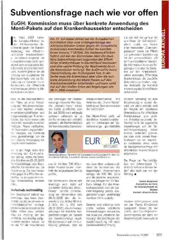 Vorschauseite 1: Subventionsfrage nach wie vor offen