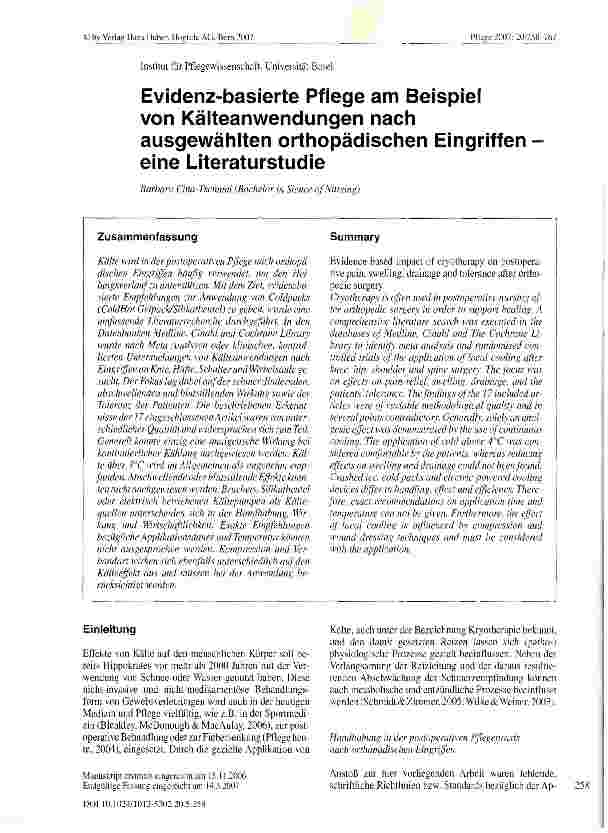 Vorschauseite 1: Evidenz-basierte Pflege am Beispiel von Kälteanwendungen nach ausgewählten orthopädischen Eingriffen eine Literaturstudie