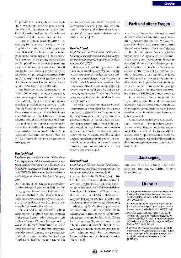 Vorschauseite 5: Übersicht über aktuelle Eradikationsstrategien bei Methicillin resistenten Staphylococcus aureus (MRSA) aus verschiedenen Ländern