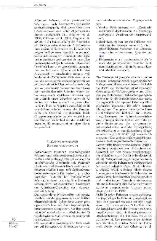 Vorschauseite 6: Zum Einfluss psychologischer Faktoren auf postoperativen Schmerz.
