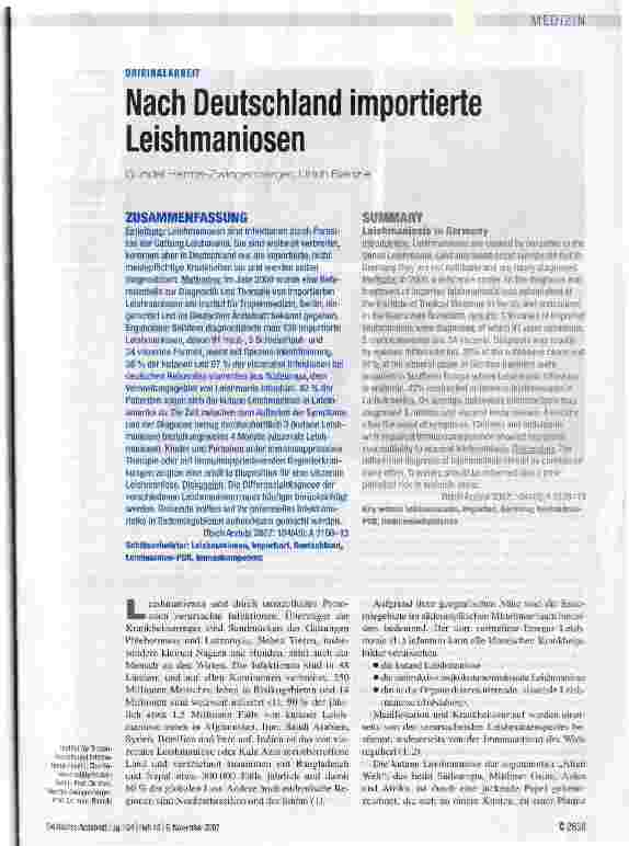 Vorschauseite 1: Nach Deutschland importierte Leishmaniosen