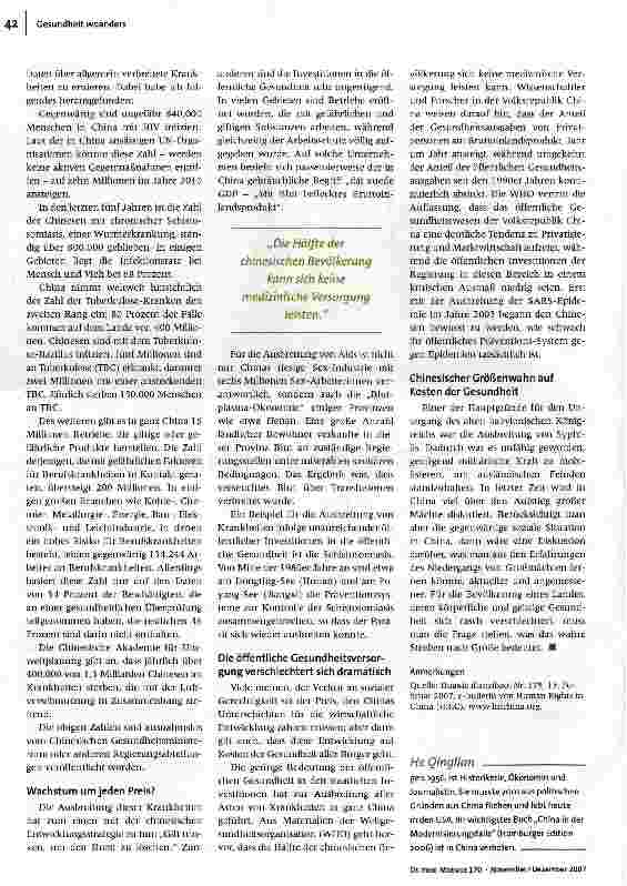 Vorschauseite 2: China - Großmacht der Krankheiten?