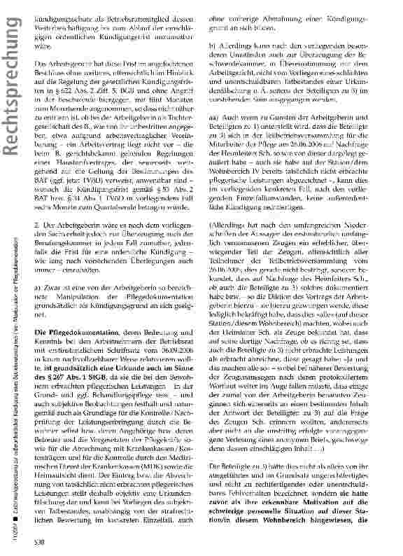 Vorschauseite 4: Zustimmungsersetzung zur außerordentlichen Kündigung eines Betriebsratsmitglieds (hier: Manipulation der Pflegedokumentation)
