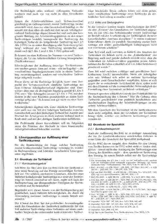 Vorschauseite 2: Tarifeinheit bei Wechsel in den kommunalen Arbeitgeberverband