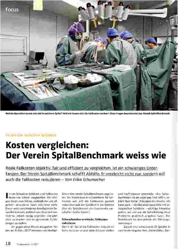 Vorschauseite 1: Kosten vergleichen:Der Verein SpitalBenchmark weiss wie