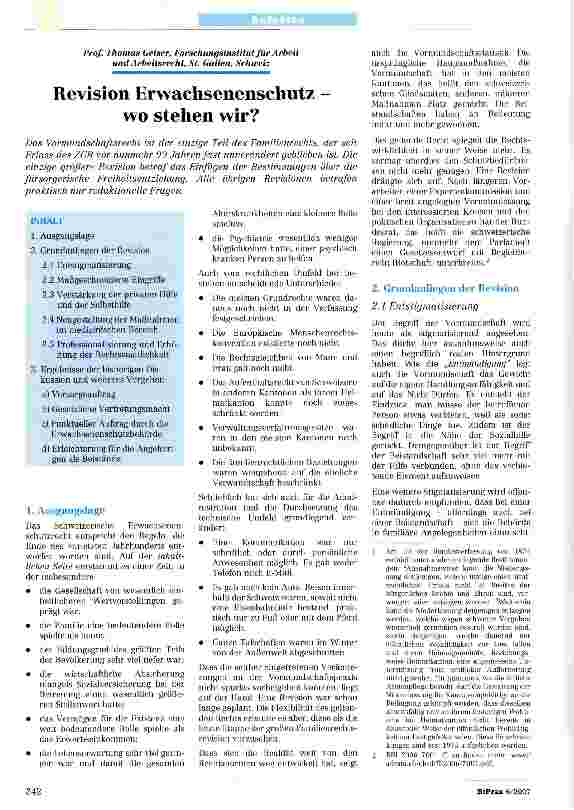 Vorschauseite 1: Revision Erwachsenenschutz -wo stehen wir?
