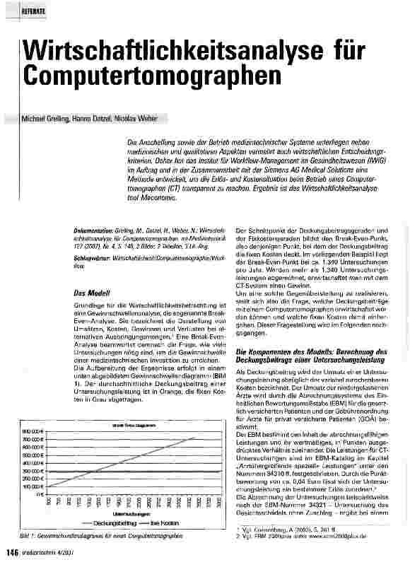 Vorschauseite 1: Wirtschaftlichkeitsanalyse für Computertomographen
