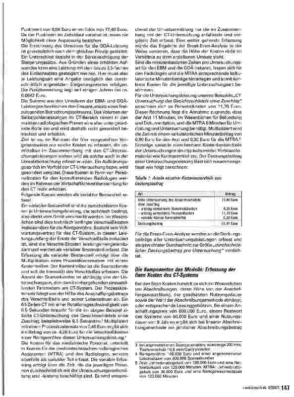 Vorschauseite 2: Wirtschaftlichkeitsanalyse für Computertomographen
