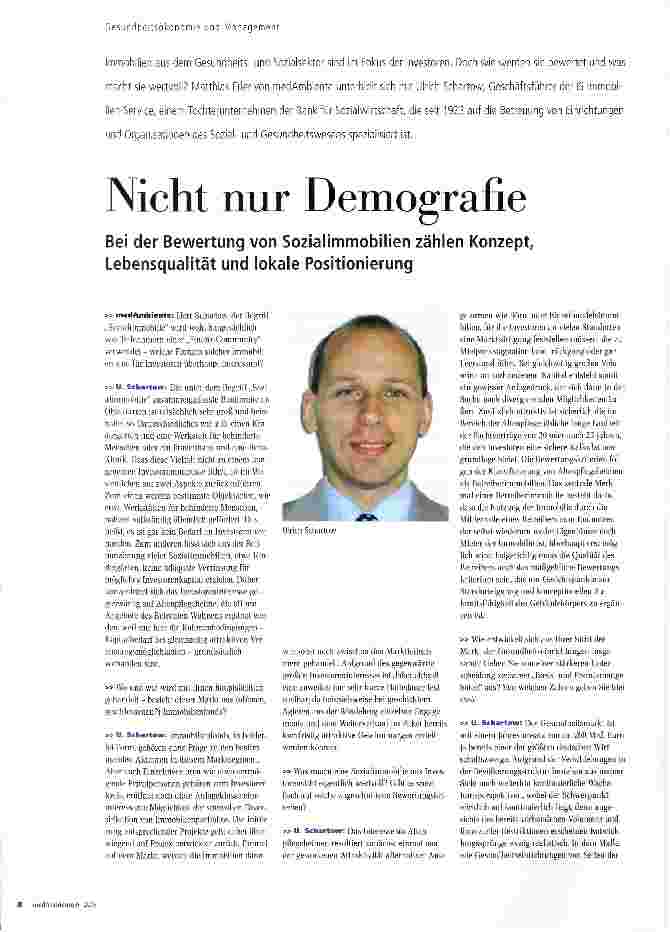 Vorschauseite 1: Nicht nur Demografie Bei der Bewertung von Sozialimmobilien zählen Konzept, Lebensqualität und lokale Positionierung